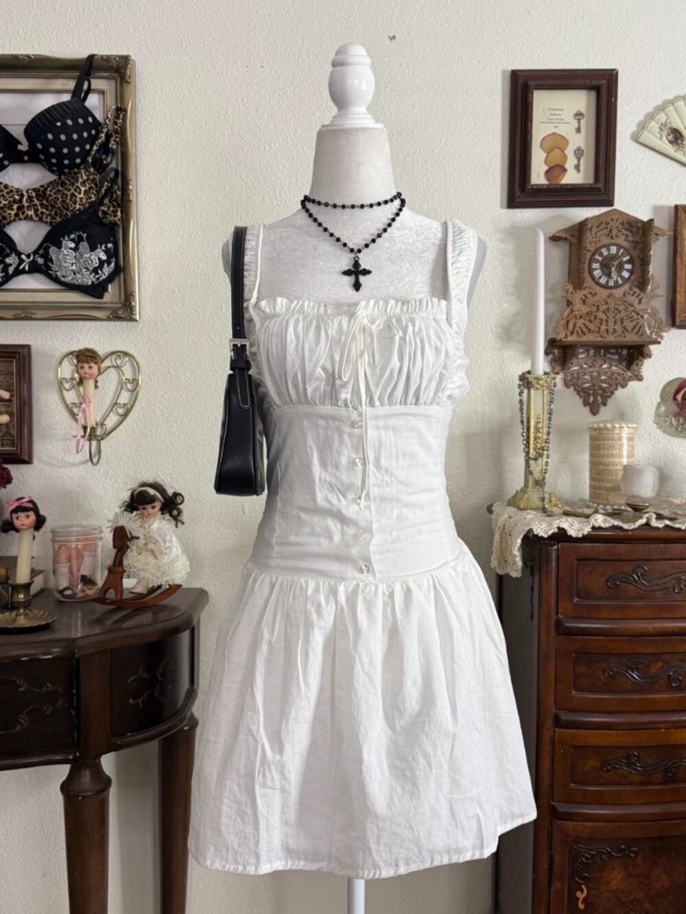 Girly grunge white milkmaid drop waist mini dress